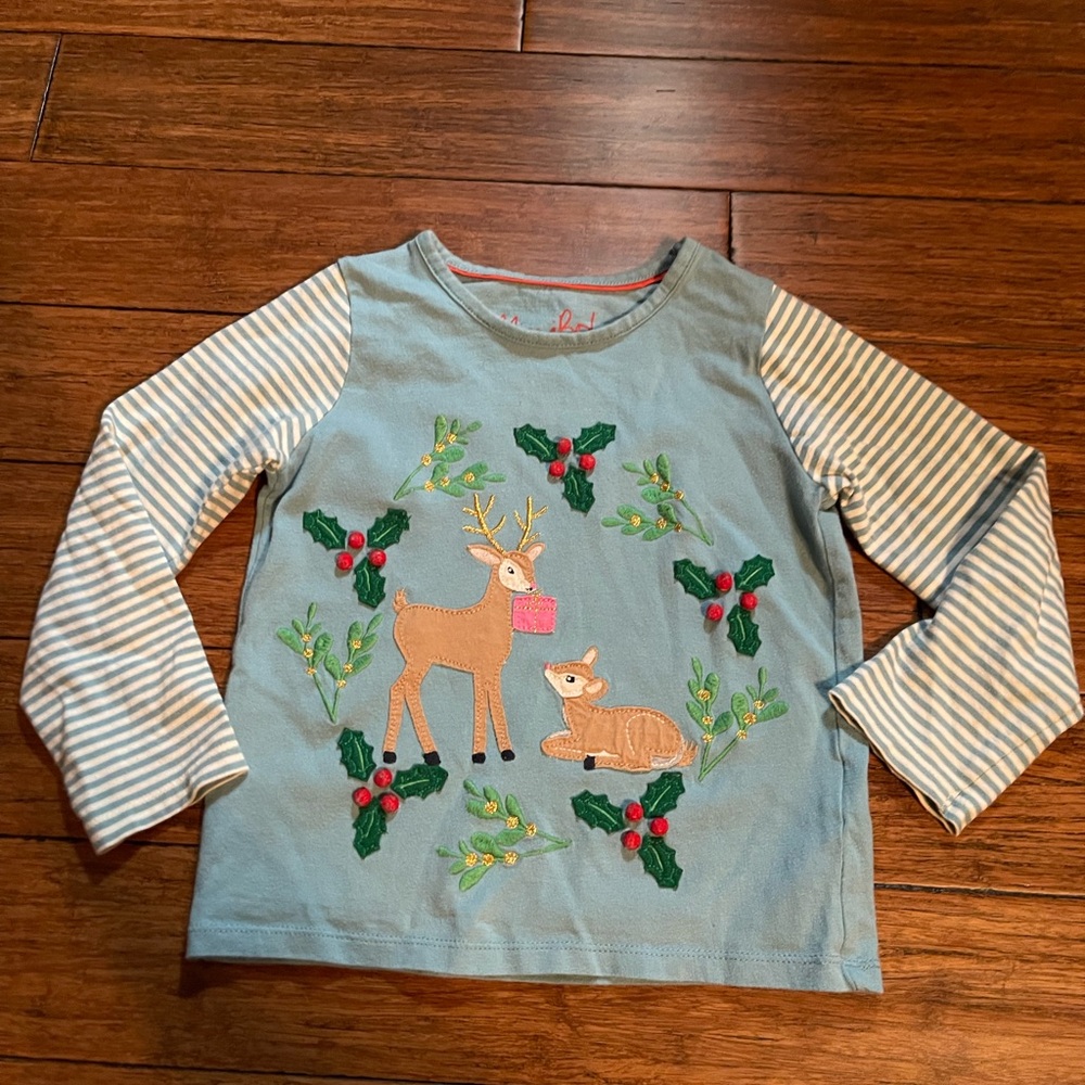 Mini Boden Blue Deer Embroidered Kids Shirt